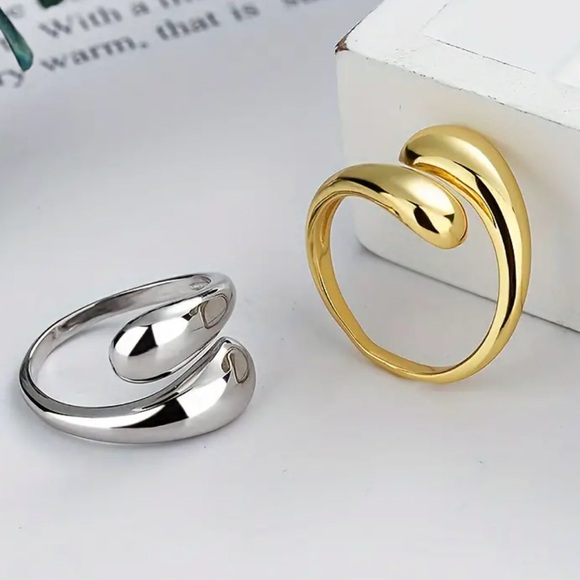 NEW Silver Minimalistic Water Drop Sterling Silver Open Ring One Size Modern - Picture 6 of 7